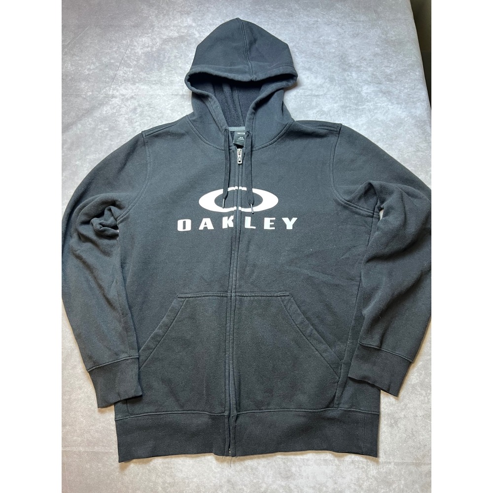 Oakley Mens Full Zip Hoodie Medium Black Logo Fleece Sweatshirt